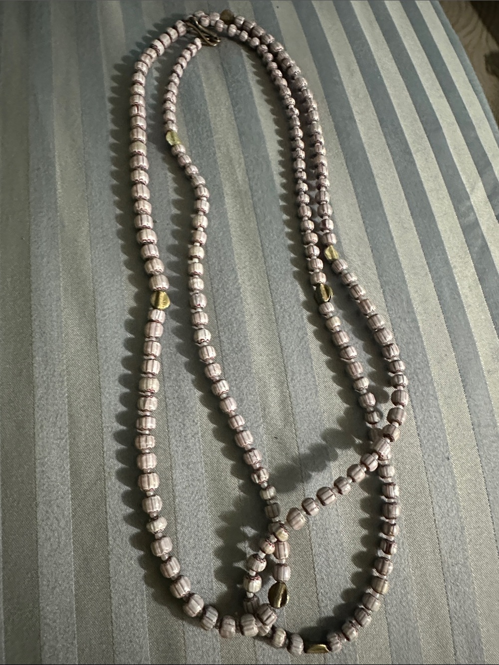 Delicate Light Pink Beaded Necklace with Gold Accents